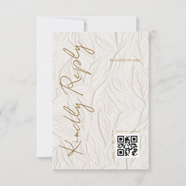 Cartão RSVP Simple Ivory Print Wedding QR code (Frente)