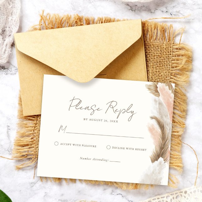 Cartão RSVP Simple Modern Rustic Pampas Grass Wedding (Criador carregado)
