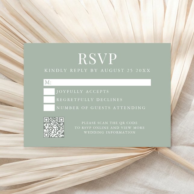 Cartão RSVP Simple Modern Sage Green Wedding (Criador carregado)