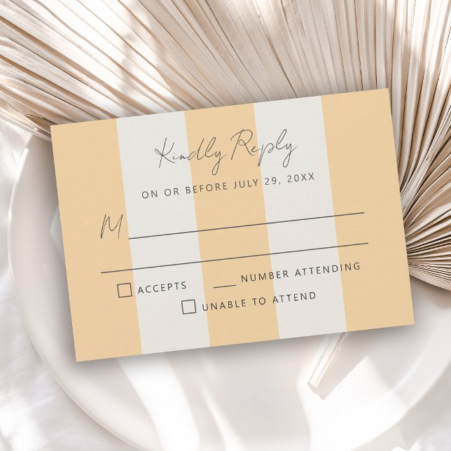 Cartão RSVP Simples Amarelo e Branco Cabana Listras Casamento  (Criador carregado)