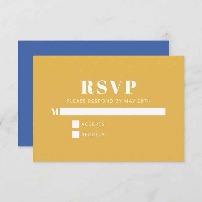 Cartão RSVP Simples azul e amarelo minimalista moderno (Frente/Verso)