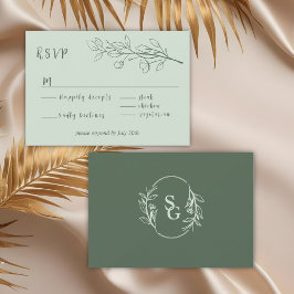 Cartão RSVP Simples Boho Floral Sage Green