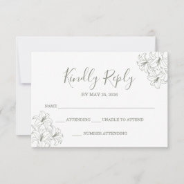 Cartão RSVP Simples Cantos Florais Elegantes Casamento Sage