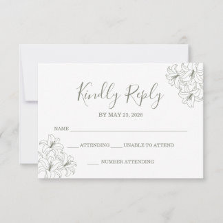 Cartão RSVP Simples Cantos Florais Elegantes Casamento Sage
