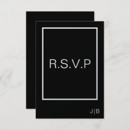 Cartão RSVP Simples casamento branco preto de monograma modern