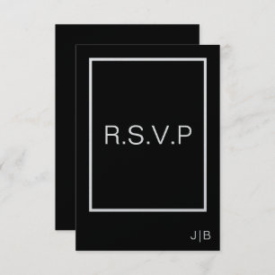 Cartão RSVP Simples casamento branco preto de monograma modern