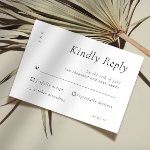 Cartão RSVP Simples Casamento Branco Preto de Script Elegante