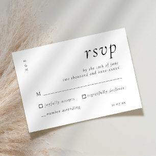 Cartão RSVP Simples Casamento Branco Preto de Script Elegante
