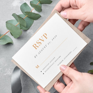 Cartão RSVP Simples casamento branco preto elegante