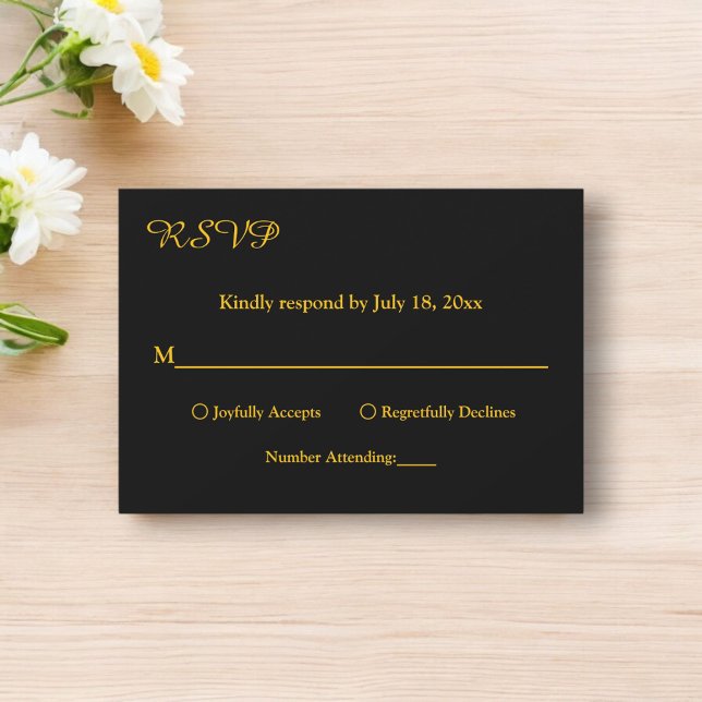 Cartão RSVP Simples Casamento Chic Dourado E Preto Elegante (Criador carregado)
