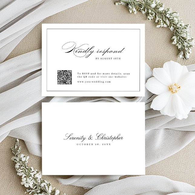 Cartão RSVP Simples casamento do código QR do Script de Elegân (Classic Elegance Script Simple QR code wedding RSVP Card)