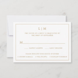 Cartão RSVP Simples Casamento Dourado Monograma Elegante