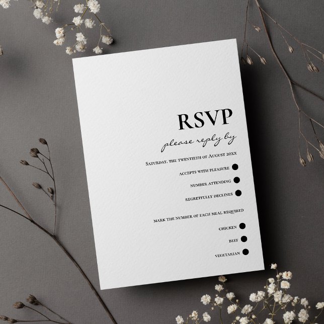 Cartão RSVP Simples casamento elegante com a tipografia negra  (Modern black typography simple elegant wedding RSVP)