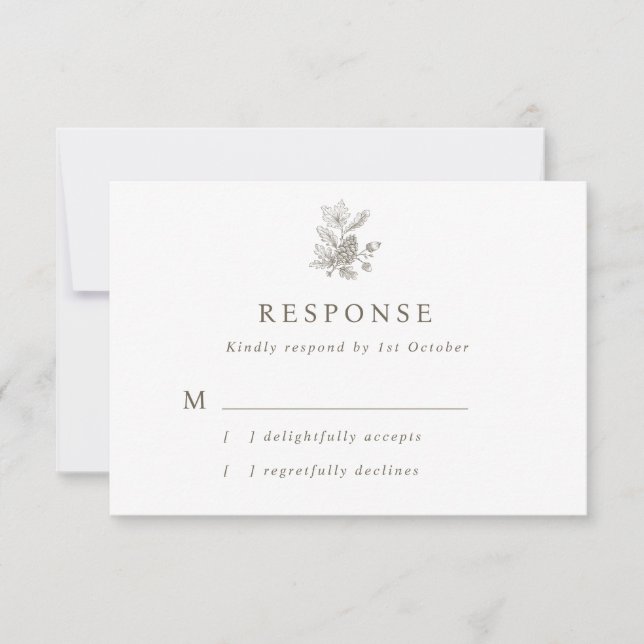 Cartão RSVP Simples Casamento outono Acorn & Pinecone (Frente)