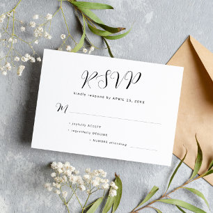 Cartão RSVP Simples casamento preto e branco mínimo