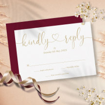 Simples Coração em Script Burgundy e Dourado Respo
