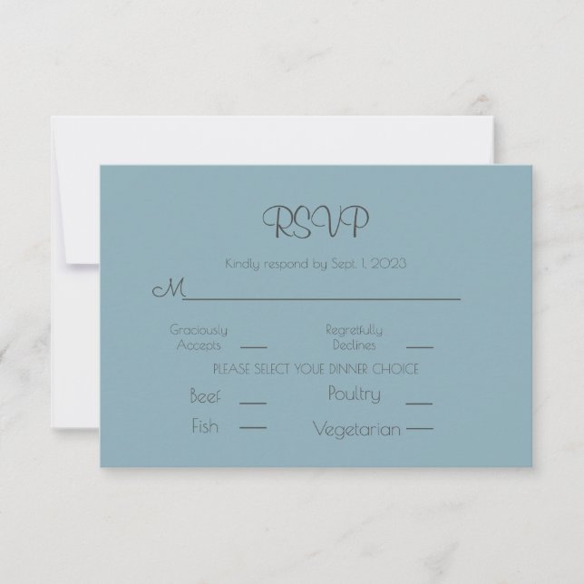 Cartão RSVP Simples de Casamento Azul Elegante (Frente)