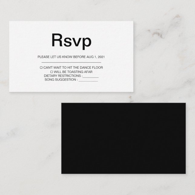 Cartão Rsvp Simples De Casamento Preto e Branco El (Frente/Verso)