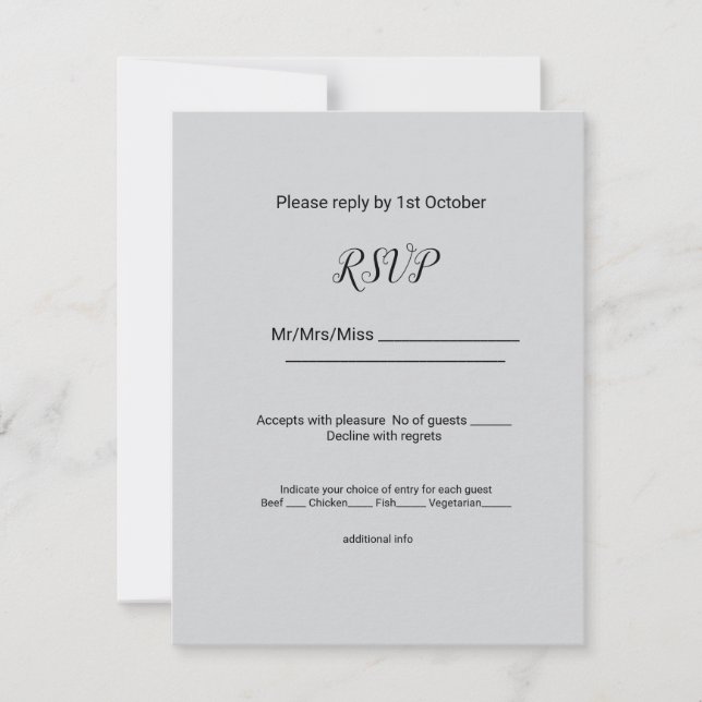 Cartão RSVP simples e mínimo preto que adicione seu nome texto (Frente)