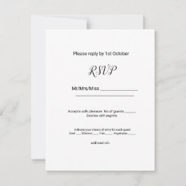 Cartão RSVP simples e mínimo preto que adicione seu nome texto