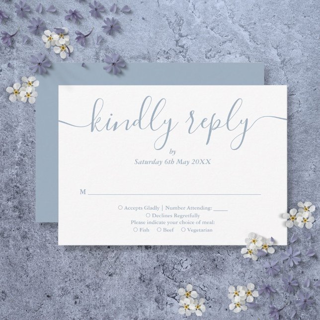 Cartão RSVP Simples Elegante Azul Dusty (Simple Elegant Script Dusty Blue RSVP Card)
