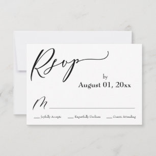 Cartão RSVP Simples, Elegante, Preto e Branco Moderno