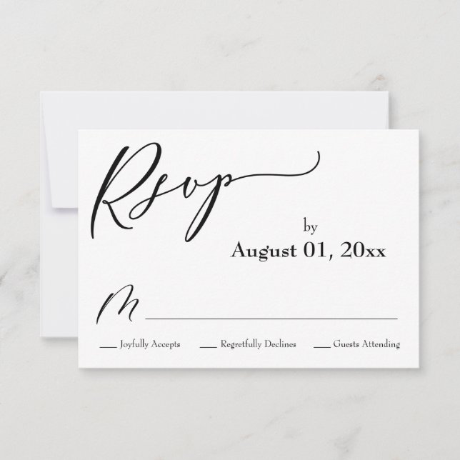 Cartão RSVP Simples, Elegante, Preto e Branco Moderno (Frente)