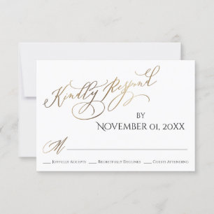 Cartão RSVP Simples, Elegante, Tipo Dourado Responda gentilmen