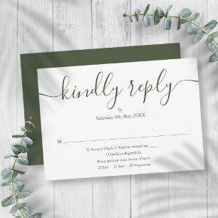 Cartão RSVP Simples Elegantes Escritas Casamento Verde Oliva