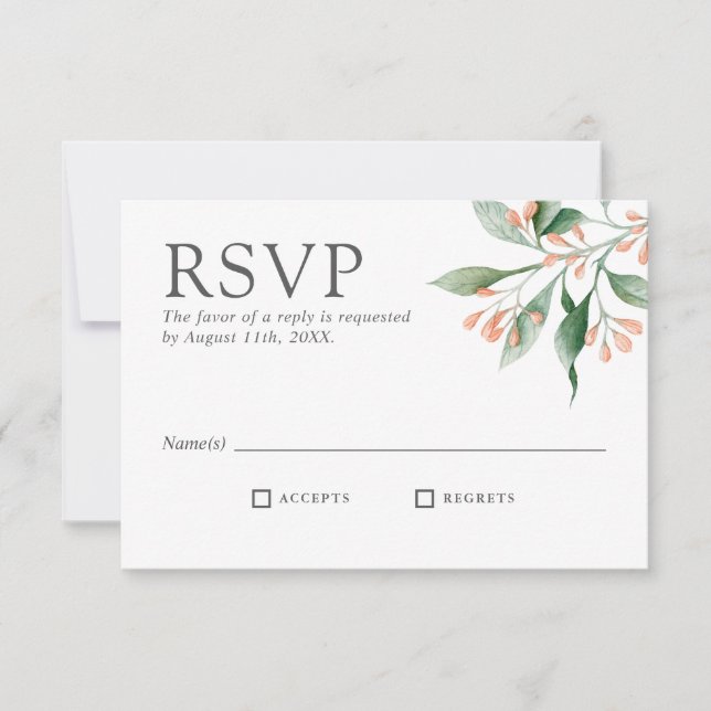 Cartão RSVP Simples Elegantes Flores em Aquarela para Casament (Frente)