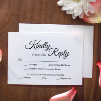Cartão RSVP Simples escolha de refeição de Caligrafia Preta e