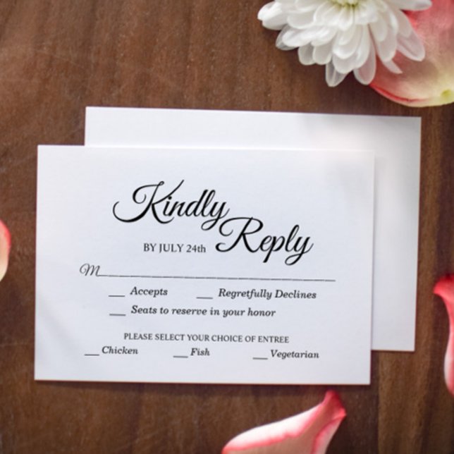 Cartão RSVP Simples escolha de refeição de Caligrafia Preta e  (Criador carregado)