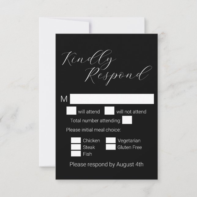 Cartão RSVP Simples Escolha de Refeição de Casamento com Letra (Frente)