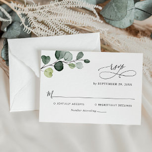 Cartão RSVP Simples Eucalyptus Deixa Casamento Verde
