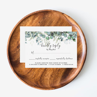Cartão RSVP Simples Eucalyptus Greenery Casamento Escolha de R