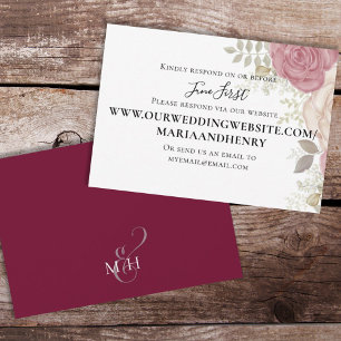 Cartão RSVP Simples Florais Aquarela Burgundy Via Site