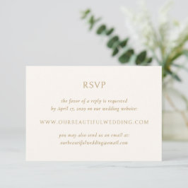 Cartão RSVP Simples Ivory e Dourado Casamento Moderno