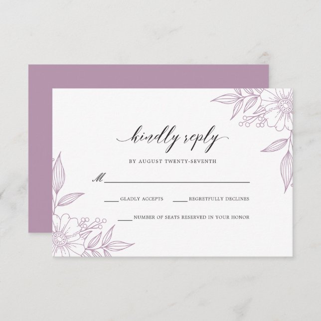 Cartão RSVP Simples Lavanda De Casamento Floral Delicado (Frente/Verso)