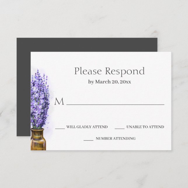 Cartão RSVP Simples Lavanda Flores Moderno Casamento Floral (Frente/Verso)