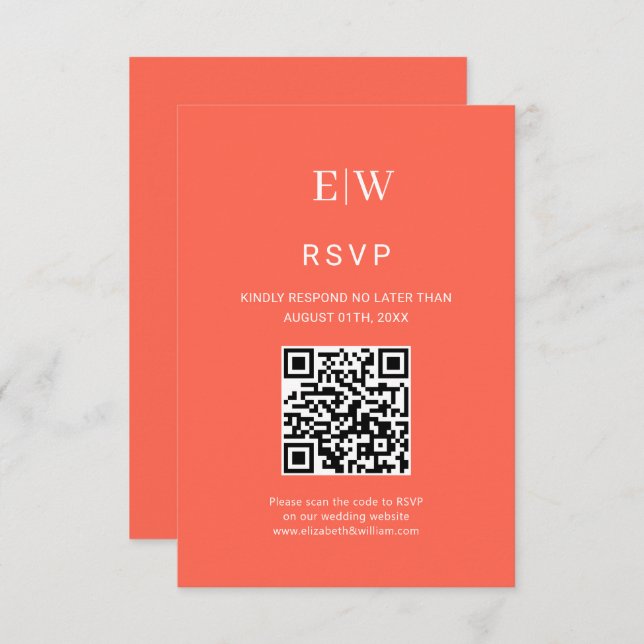 Cartão RSVP Simples Neon Flare Elegante com Casamento Monogram (Frente/Verso)