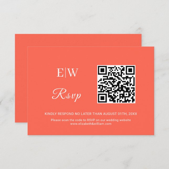 Cartão RSVP Simples Neon Flare Elegante com Casamento Monogram (Frente/Verso)