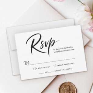 Cartão RSVP Simples Quinceanera Preto e Branco Escrita Moderna