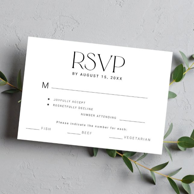 Cartão RSVP Simples refeição de tipografia elegante, casamento (Criador carregado)