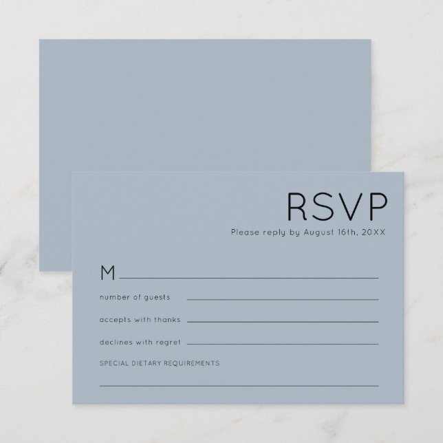 Cartão RSVP Simples Tipografia Dusty Blue Weding (Frente/Verso)