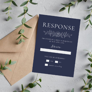 Cartão RSVP Simplicidade Floral 1 Casamento Minimal Azul Marin