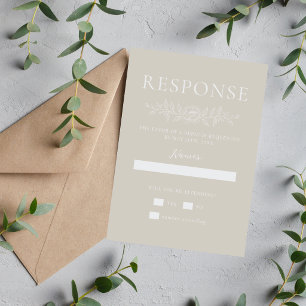 Cartão RSVP Simplicidade Floral 1 Casamento Minimalista Bege O