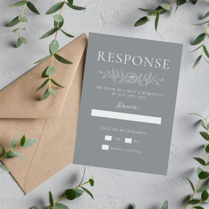 Cartão RSVP Simplicidade Floral 1 Casamento Minimalista Cinza 