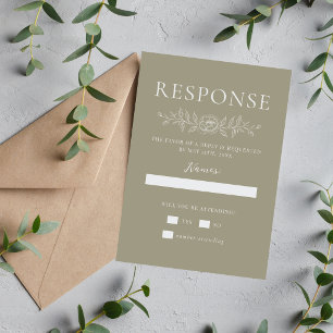 Cartão RSVP Simplicidade Floral 1 Casamento Minimalista Verde 