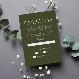 Cartão RSVP Simplicidade Floral 1 Casamento Minimalista Verde