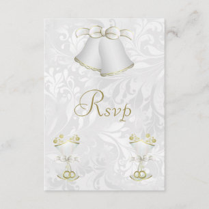 Cartão RSVP Sinos Românticos De Casamento E Flutos De Champanh